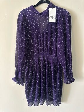 ZARA women’s Purple Dot Print Long Sleeve Dress